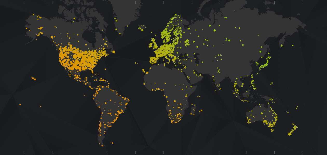World map showing weather station locations
